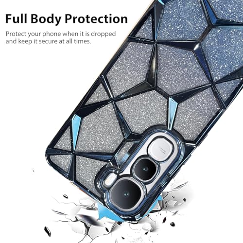 VONZEE Gradient Glitter Case for VIVO Y400, Luxury Electroplated 3D Cube, Diamond Bling Shiny Soft TPU Clear Shockproof Women Girls Protective Phone Cover (Sierra Blue) - Image 3