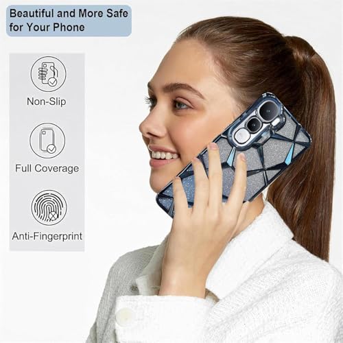 VONZEE Gradient Glitter Case for VIVO Y400, Luxury Electroplated 3D Cube, Diamond Bling Shiny Soft TPU Clear Shockproof Women Girls Protective Phone Cover (Sierra Blue) - Image 4