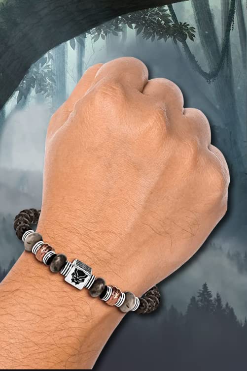 Marvel Black Panther Mens Bracelet - Adjustable Stainless Steel Beaded Lariat Bracelet - Black Panther Bracelet - Image 3