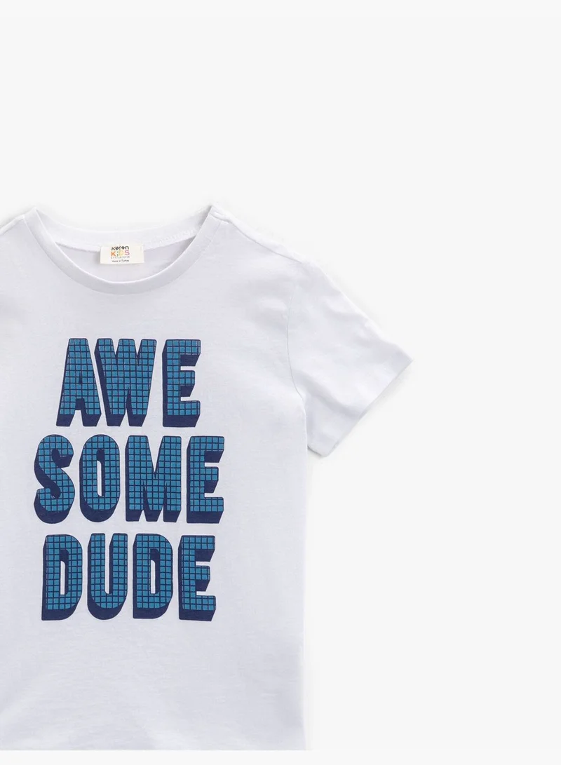 KOTON Letter T-Shirt Crew Neck Short Sleeve Cotton