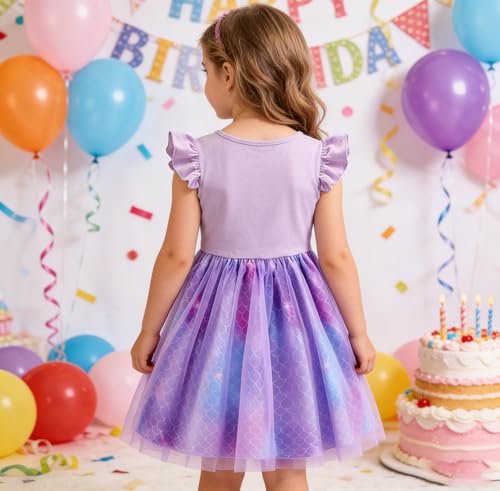 RETSUGO Tutu Dress for Girls Mermaid Clothes Ruffle Sleeve Tulle Princess Birthday Party Dresses Casual Mermaid Sundress Toddler Purple Outfit 18-24M 1802 - Image 4