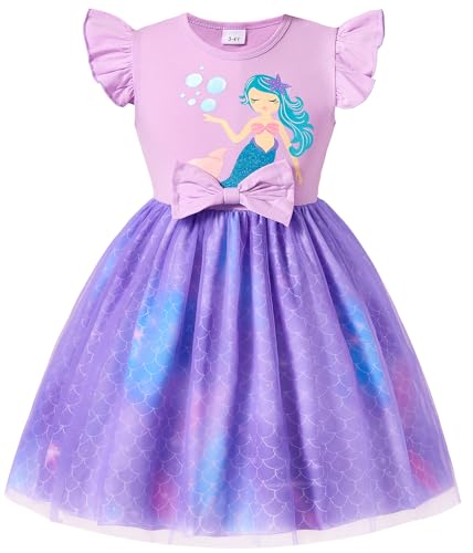 RETSUGO Tutu Dress for Girls Mermaid Clothes Ruffle Sleeve Tulle Princess Birthday Party Dresses Casual Mermaid Sundress Toddler Purple Outfit 18-24M 1802 - Image 1