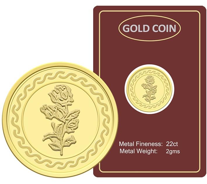 FK Jewellers 2g Gold Coin with Flower & UAE Heritage Building Design Gold Coin - 2 Gram 22KT - Image 1