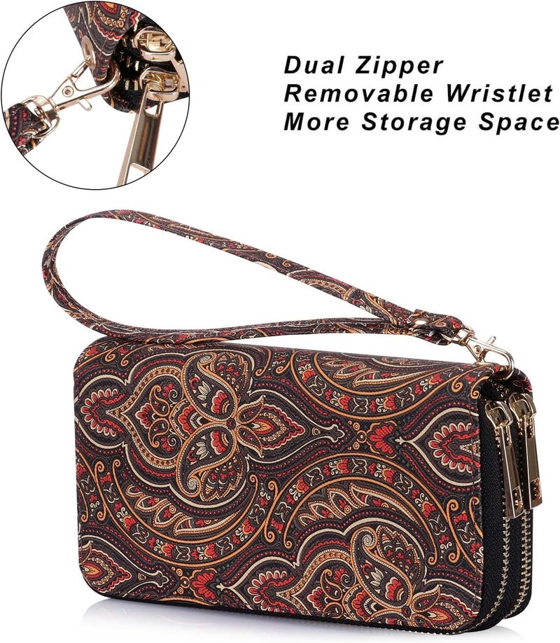 HAWEE Cellphone Wallet for Women Dual Zipper Long Purse with Removable Wristlet - Image 4
