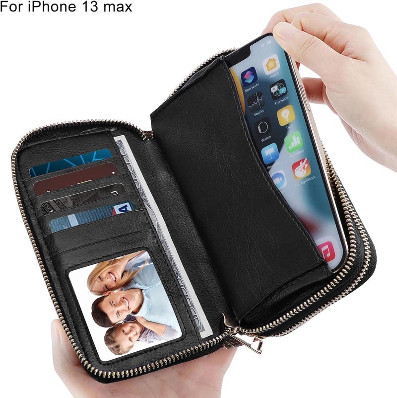 HAWEE Cellphone Wallet for Women Dual Zipper Long Purse with Removable Wristlet - Image 2