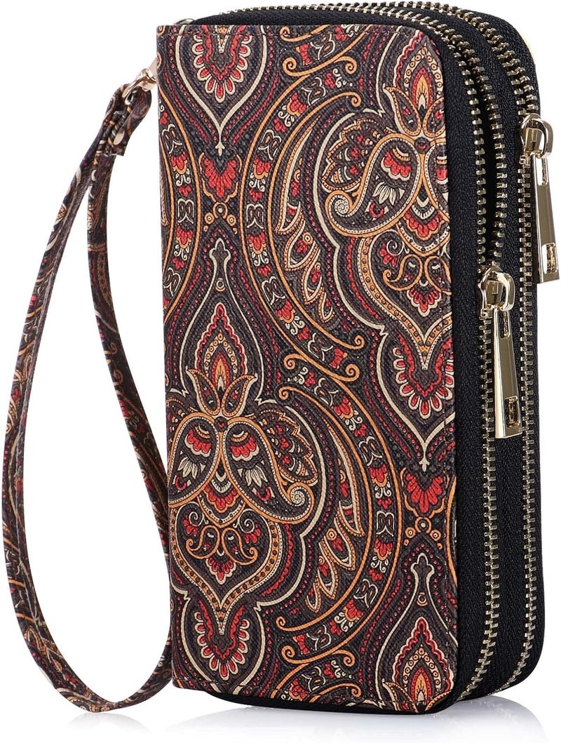 HAWEE Cellphone Wallet for Women Dual Zipper Long Purse with Removable Wristlet - Image 1