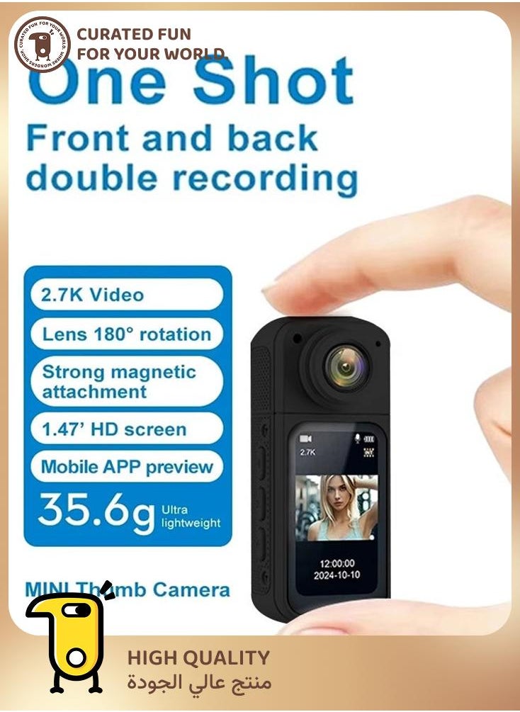 Generic 2025 New 180° Rotating Screen Thumb Camera, 2.7K Mini WiFi Sports Camera HD Camera, with 1.47IPS Screen Outdoor Magnetic Camera, with 32GB Memory Card, Suitable for VLOG, Travel, Cycling Life Recording Mini Camera  - Image 1