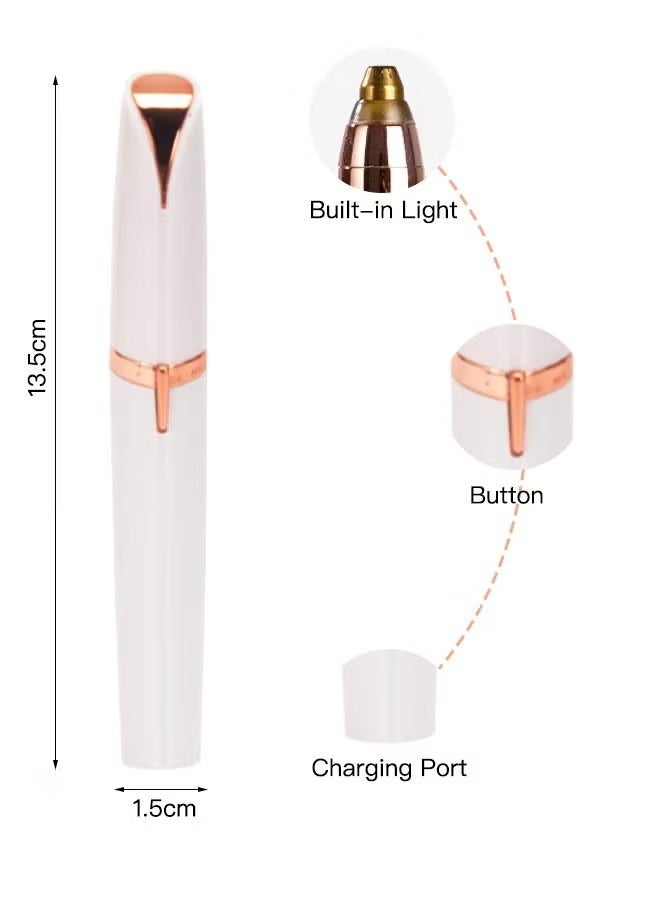 قلم تشذيب الحواجب الكهربائي المحمول القابل لإعادة الشحن عبر USB للنساء، مزيل شعر الحواجب الدقيق بدون ألم، أداة حلاقة آمنة للحواجب للوجه والساق والشفاه والإبط واليد (أبيض) - Image 2