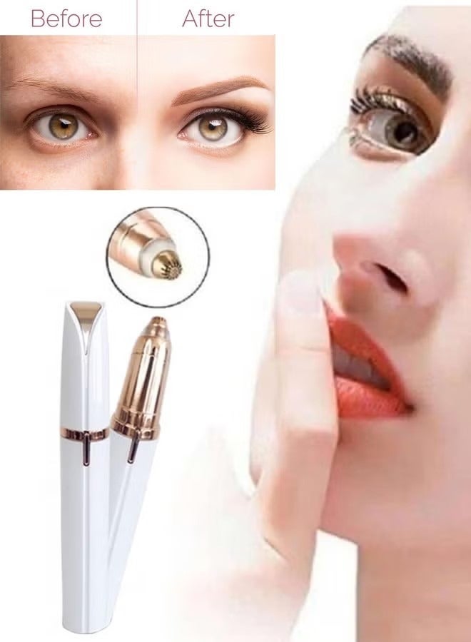 قلم تشذيب الحواجب الكهربائي المحمول القابل لإعادة الشحن عبر USB للنساء، مزيل شعر الحواجب الدقيق بدون ألم، أداة حلاقة آمنة للحواجب للوجه والساق والشفاه والإبط واليد (أبيض) - Image 3