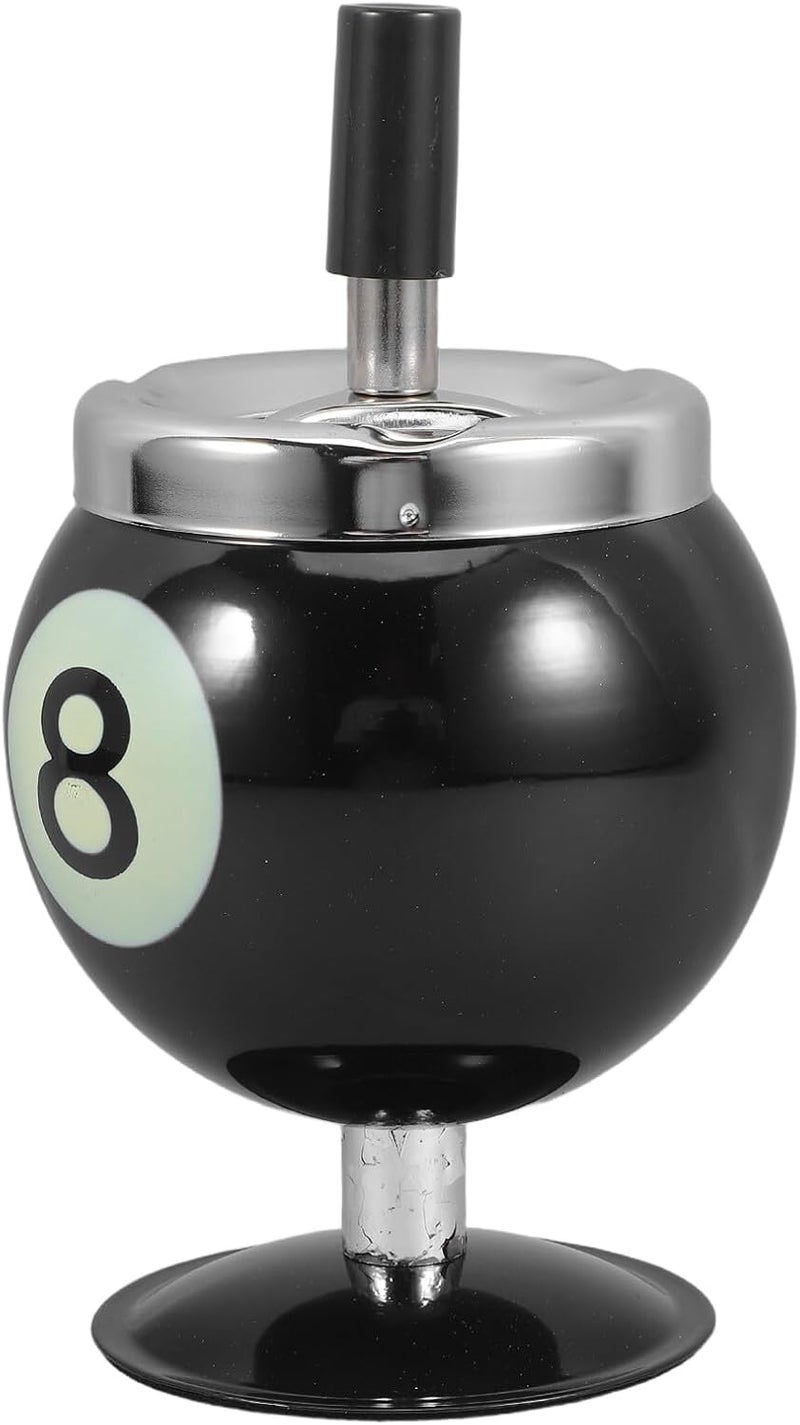 Metal Table Ashtray with Lid, Black Billiards-themed Desktop Smoking Dish for Office and Home Decor - Image 1