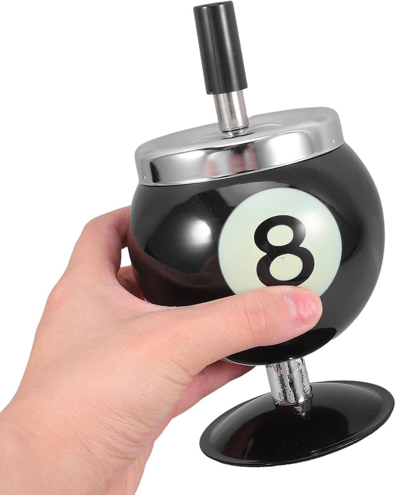 Metal Table Ashtray with Lid, Black Billiards-themed Desktop Smoking Dish for Office and Home Decor - Image 4