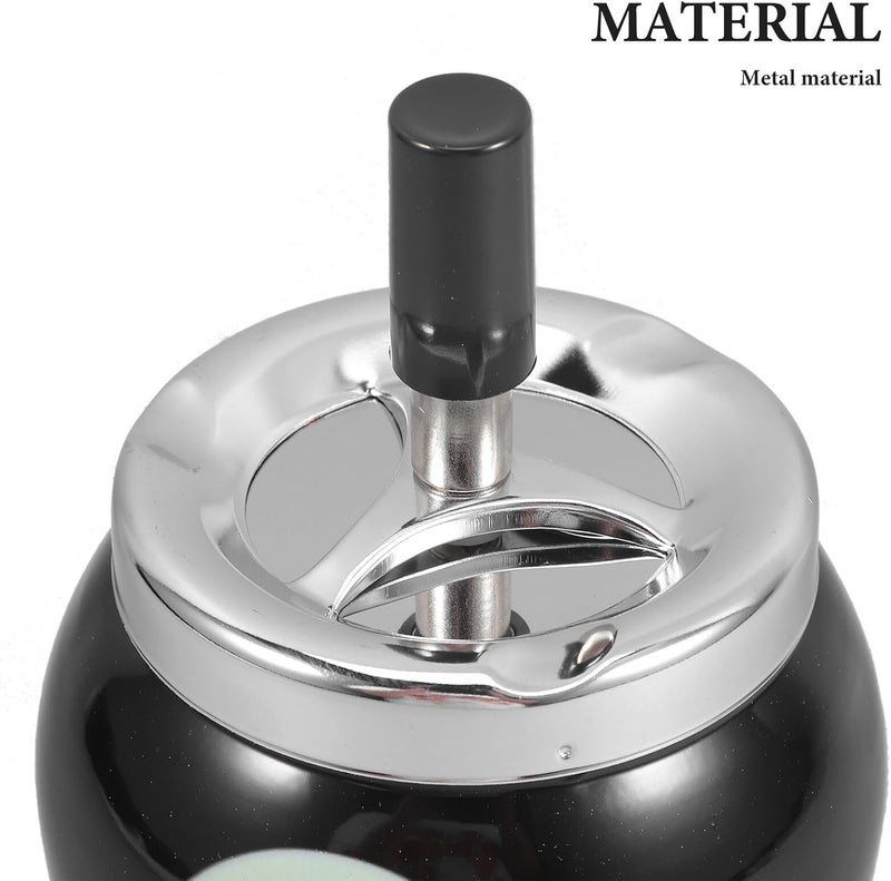 Metal Table Ashtray with Lid, Black Billiards-themed Desktop Smoking Dish for Office and Home Decor - Image 3