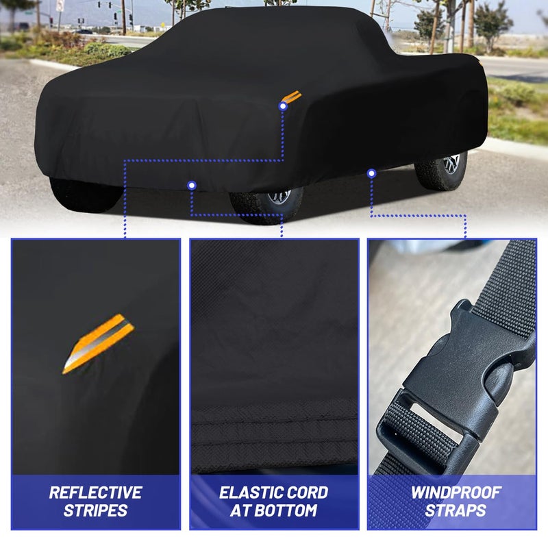 MORNYRAY Waterproof Car Cover All Weather Snowproof UV Protection Windproof Outdoor Full Truck Cover, Universal Fit for (All Black, Fit Truck Length 210-230 inch) - Image 2