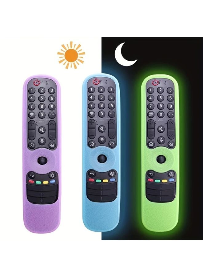 Luminous Purple Anti Slip Silicone Protective Case with Lanyard for LG Magic Remote 2021 2024 - Image 1