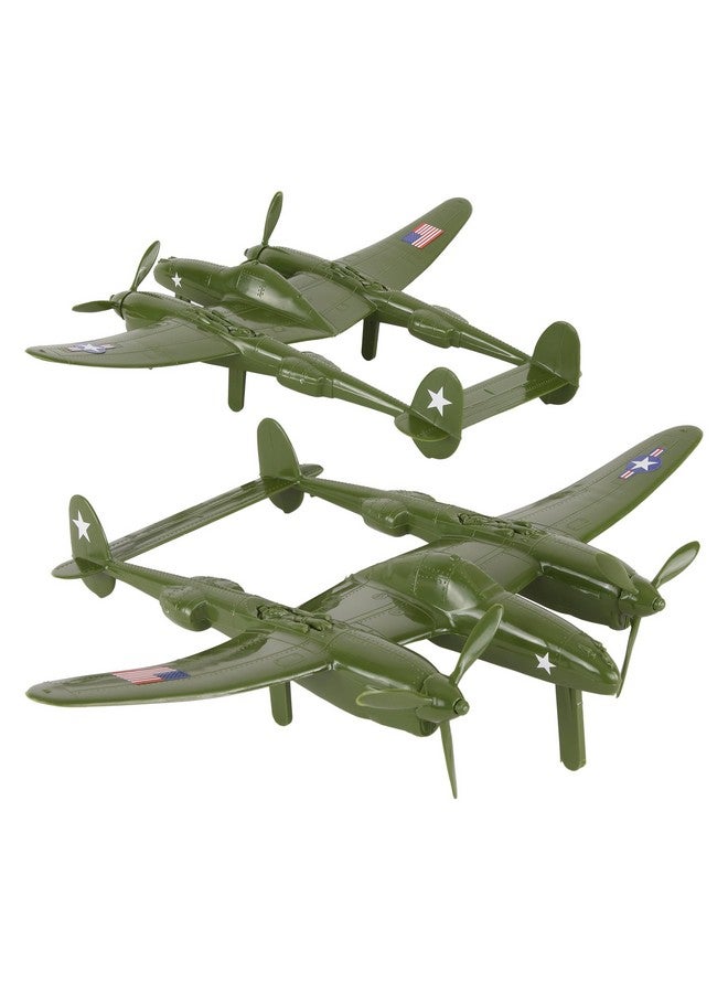 Tim Mee Toy TimMee WW2 P-38 Lightning Fighter Plane - 2pc OD Green Plastic Army Men Aircraft - Image 1