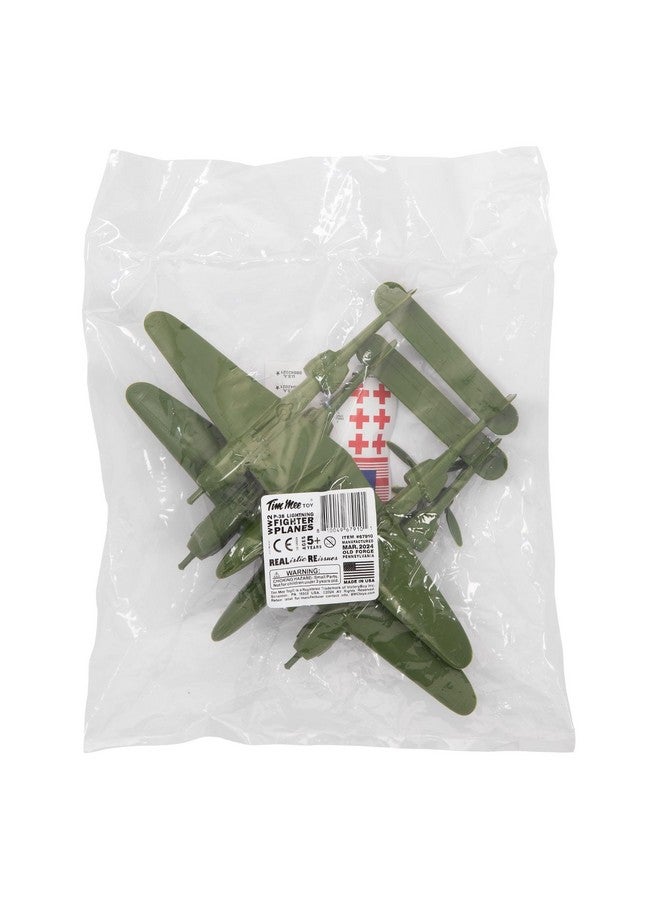 Tim Mee Toy TimMee WW2 P-38 Lightning Fighter Plane - 2pc OD Green Plastic Army Men Aircraft - Image 5