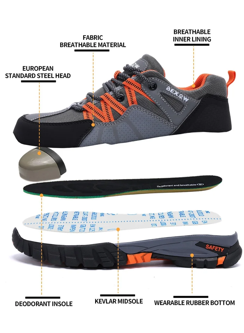 Bexow BEXOW Premium Safety Shoes Steel Toe Lightweight Slip Resistant Breathable Work Sneakers with Kevlar Midsole Anti-Smashing Puncture Proof Comfortable Industrial Footwear for Men and Women