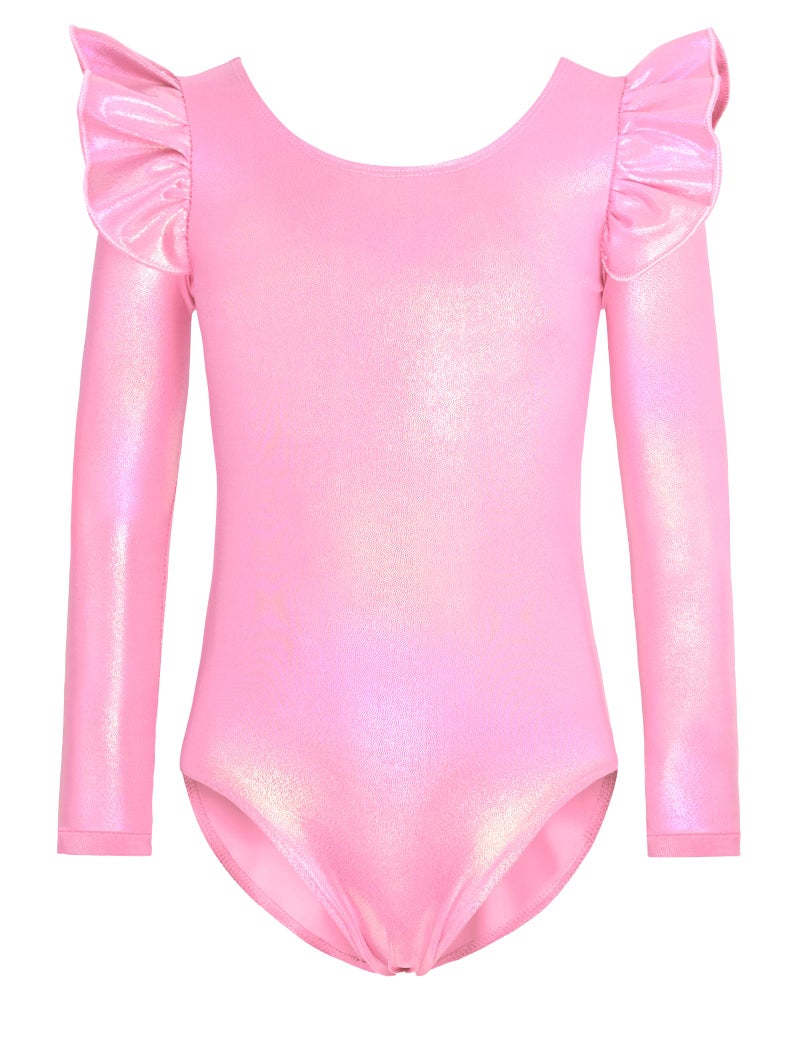 Nymphperi Girls Gymnastics Leotards 8-9 Years Old Soft Rainbow Pink Long Sleeve Kids Tumbling Sports Bodysuits - Image 1