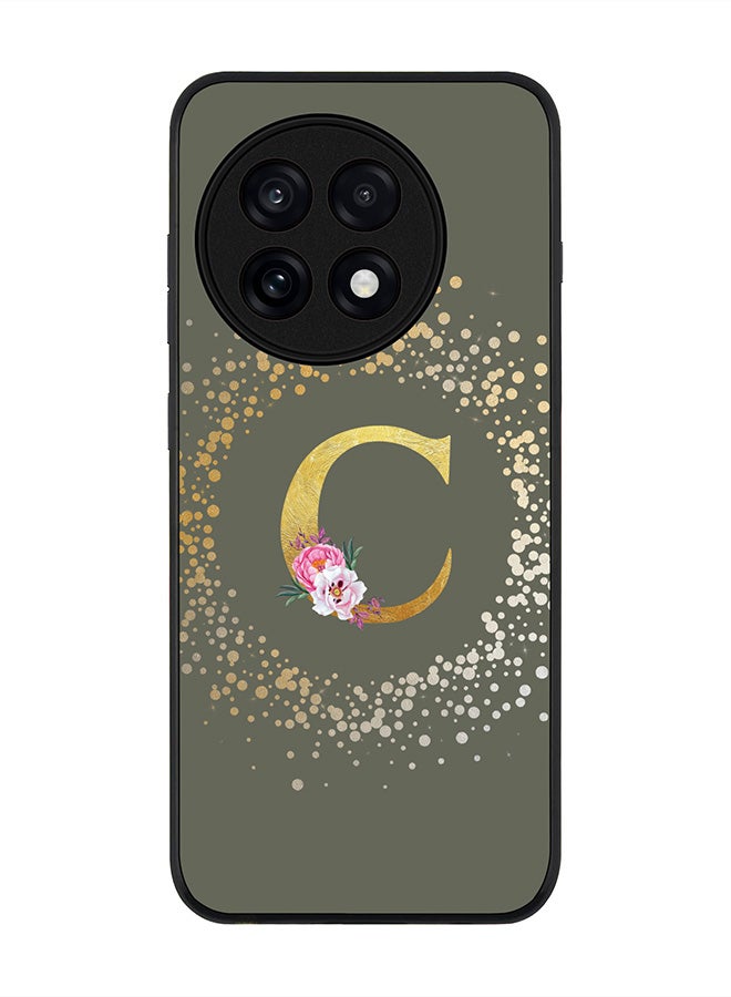 Stylizedd For OnePlus 13R / Ace 5 Pro Case,Slim fit Camera Protection, Shockproof Thin Phone cover  - Custom Monogram Floral - C  (Olive Green )