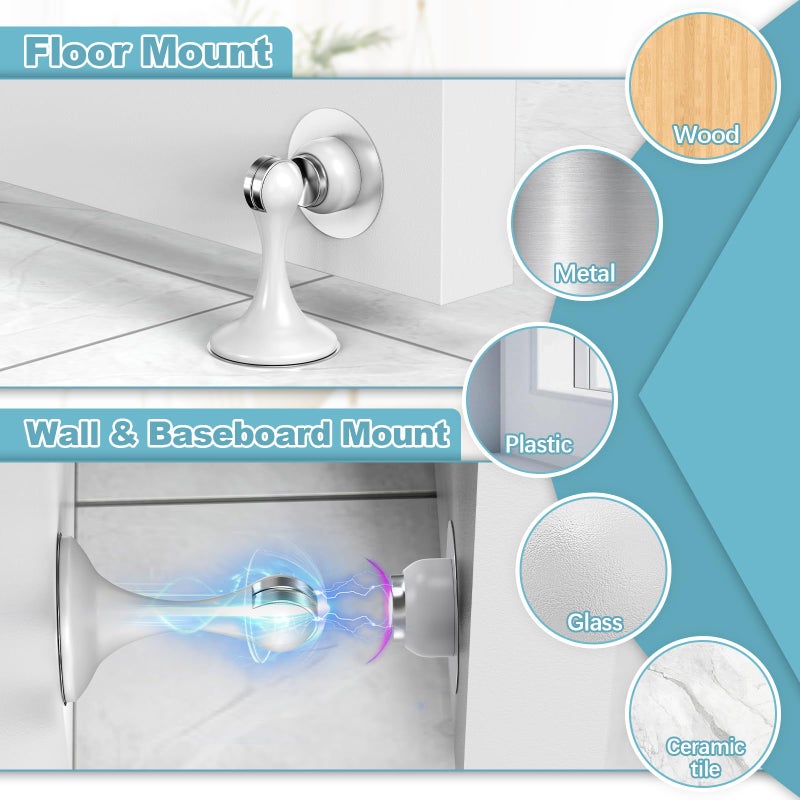 Profasion Magnetic Door Stoppers 2 Pack, Stainless Steel Door Stops for Wall and Floor Mounting, Door Holder Keep Door Open, No Drilling Door Stop with 3D Adhesive Tapes, White - Image 3