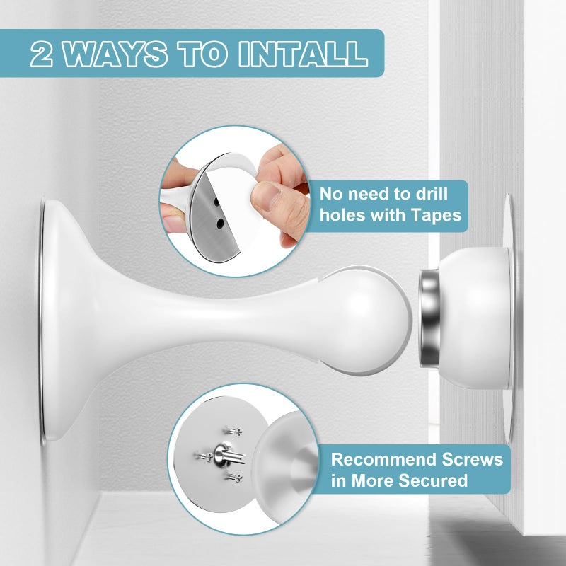 Profasion Magnetic Door Stoppers 2 Pack, Stainless Steel Door Stops for Wall and Floor Mounting, Door Holder Keep Door Open, No Drilling Door Stop with 3D Adhesive Tapes, White - Image 4