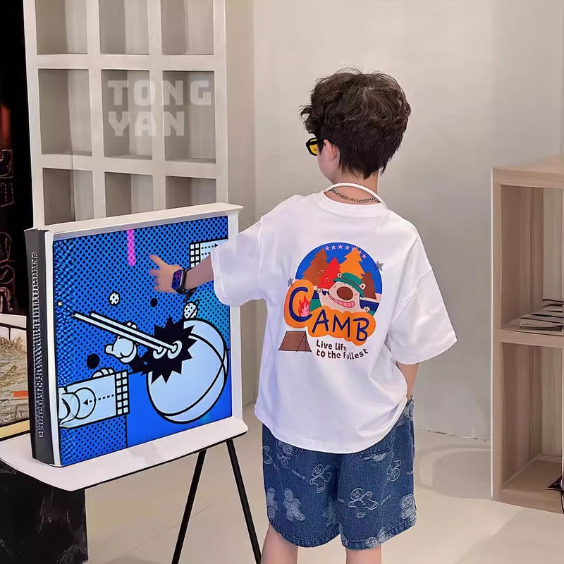Children's Wear Cotton Short-sleeved T-shirt Blue Bear 2023 New Style Cotton Boys Short-sleeved Children's Top T-shirt Children's Wear - Image 2