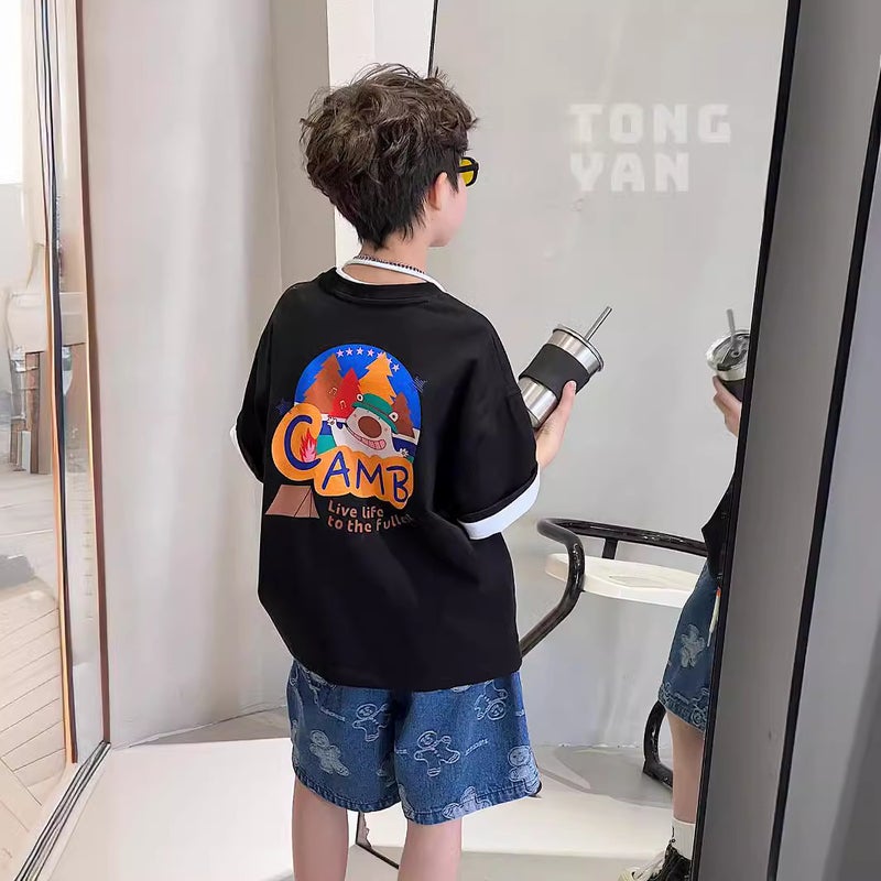 Children's Wear Cotton Short-sleeved T-shirt Blue Bear 2023 New Style Cotton Boys Short-sleeved Children's Top T-shirt Children's Wear - Image 4