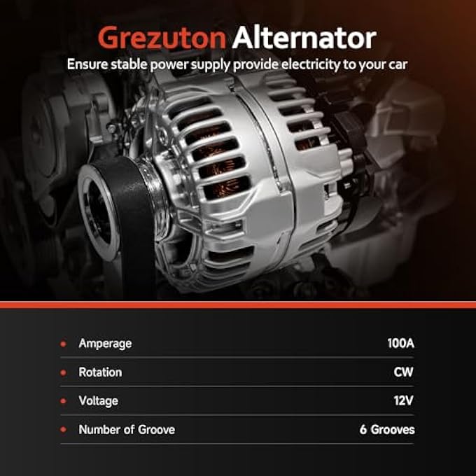Grezuton 11385N Alternator Replacement for 1.8L L4 Toyota Corolla 2009 2010 2011,Matrix 09-10, Pontiac Vibe 09-10, Scion xD 2008-2014, 6-Groove,100Amp,11385,12897,11577,27060-0T041,270600T040, 0986CR6103 - Image 3