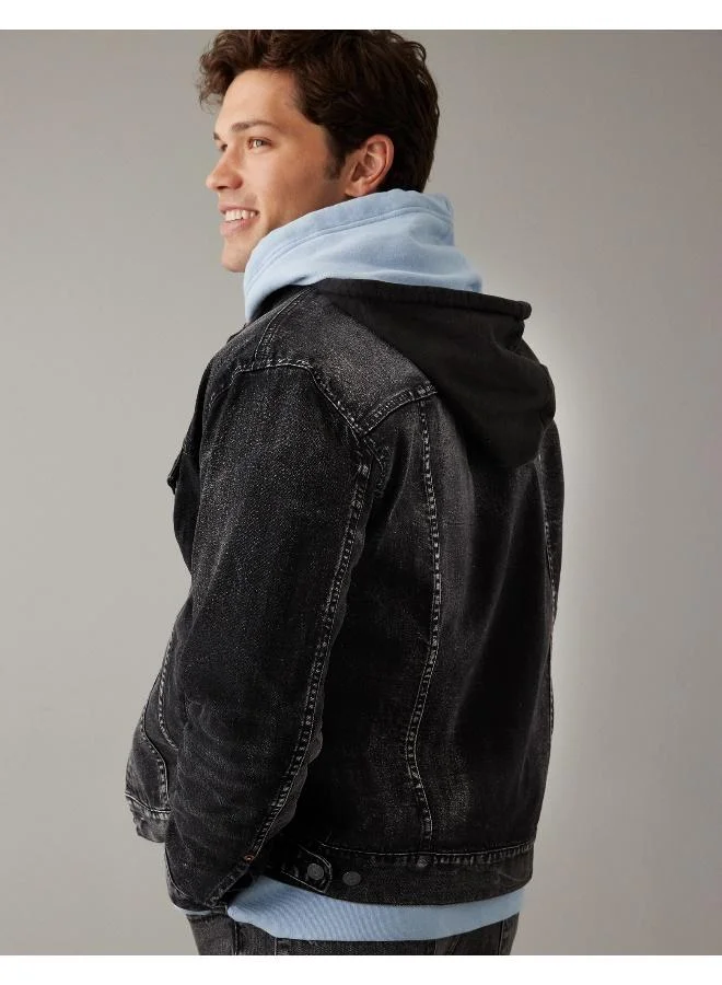 American Eagle AE Hooded Denim Trucker Jacket
