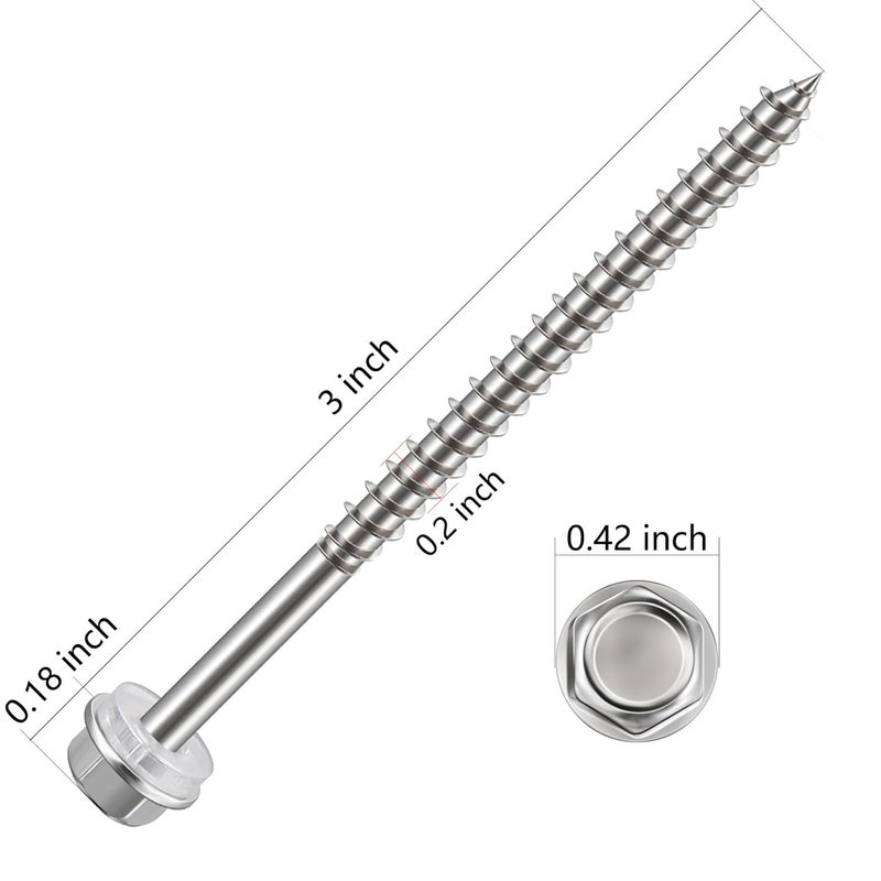 Wensilon (120Pcs)#10x3 Self-Tapping Screws for Wood 410 Stainless Steel Hexagon Head Quick Tapping - Image 2