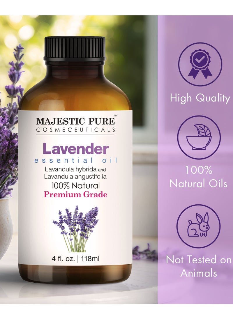 Majestic Pure Lavender Essential Oil 118 ml - Huge  with Glass Dropper | 100% Pure and Natural | Premium Grade Essential Oils for Aromatherapy, Diffusers, Skin, Massage and Humidifiers |  - Image 2