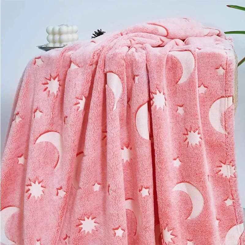 KTrading Blankets for Children Glow in The Dark Blanket Cartoon Print Blankets for Children Light Weight Soft Cozy ToddlersTravel Lightweight Blanket Multicolor Pack of 1 Moon Star - Image 3