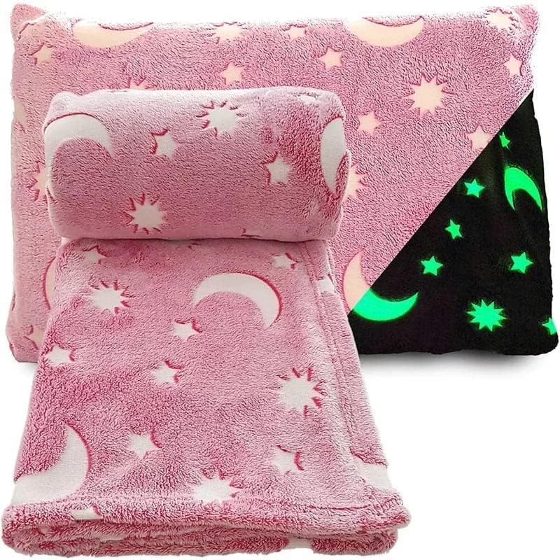 KTrading Blankets for Children Glow in The Dark Blanket Cartoon Print Blankets for Children Light Weight Soft Cozy ToddlersTravel Lightweight Blanket Multicolor Pack of 1 Moon Star - Image 5