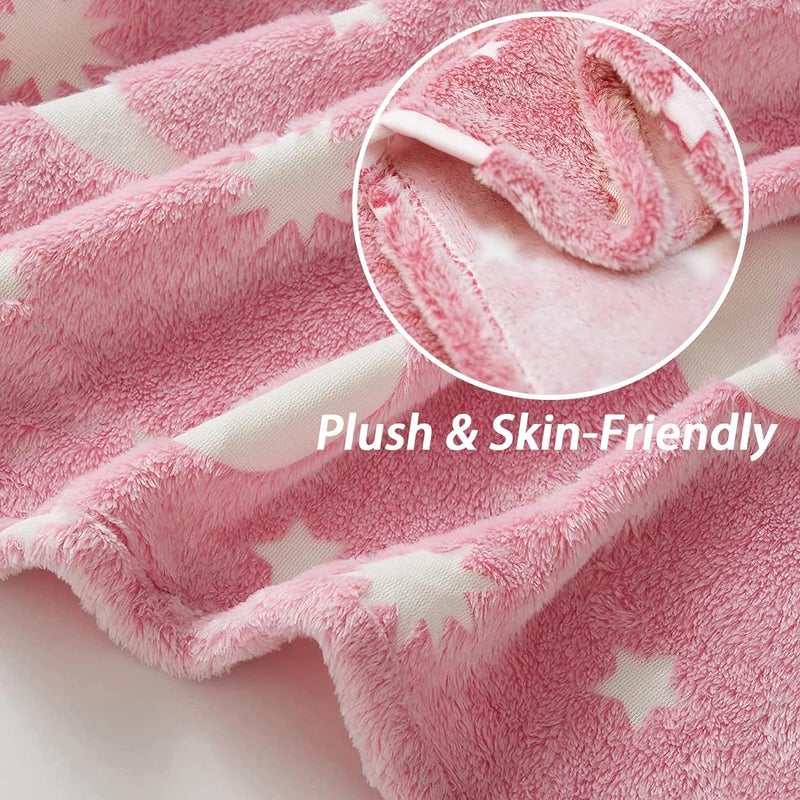 KTrading Blankets for Children Glow in The Dark Blanket Cartoon Print Blankets for Children Light Weight Soft Cozy ToddlersTravel Lightweight Blanket Multicolor Pack of 1 Moon Star - Image 2