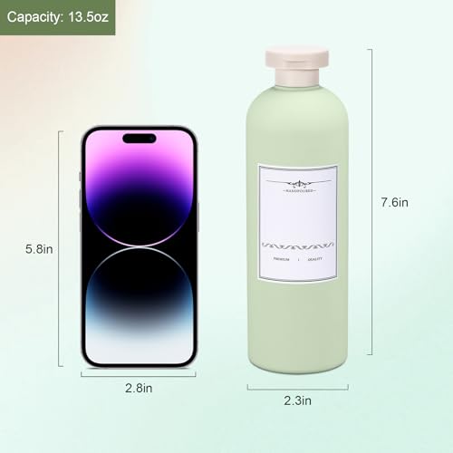ASEVAT 13.5oz 4Pcs Green Plastic Refillable Travel Shampoo and Conditioner Bottles Plastic Refillable Travel Shampoo Bottles with Flip Cap Shampoo and Conditioner Dispenser - Image 2