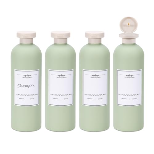 ASEVAT 13.5oz 4Pcs Green Plastic Refillable Travel Shampoo and Conditioner Bottles Plastic Refillable Travel Shampoo Bottles with Flip Cap Shampoo and Conditioner Dispenser - Image 1