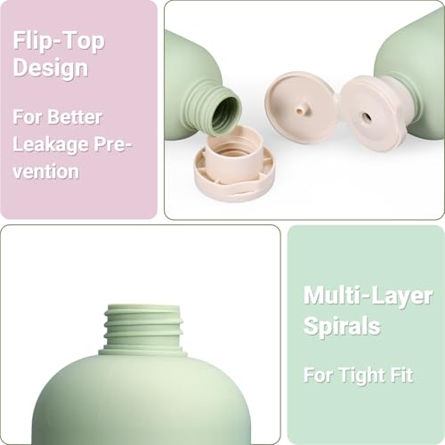 ASEVAT 13.5oz 4Pcs Green Plastic Refillable Travel Shampoo and Conditioner Bottles Plastic Refillable Travel Shampoo Bottles with Flip Cap Shampoo and Conditioner Dispenser - Image 5