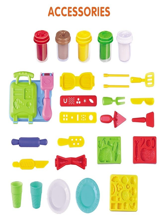 YiQis Kitchen Creations Appliance Set,Color Dough Sets for Kids Ages 4-8,Burger Barbecue Play Food Modeling Dough Toys,21 Play Kitchen Accessories,5 Cans 2 oz Dough Colors - Image 5