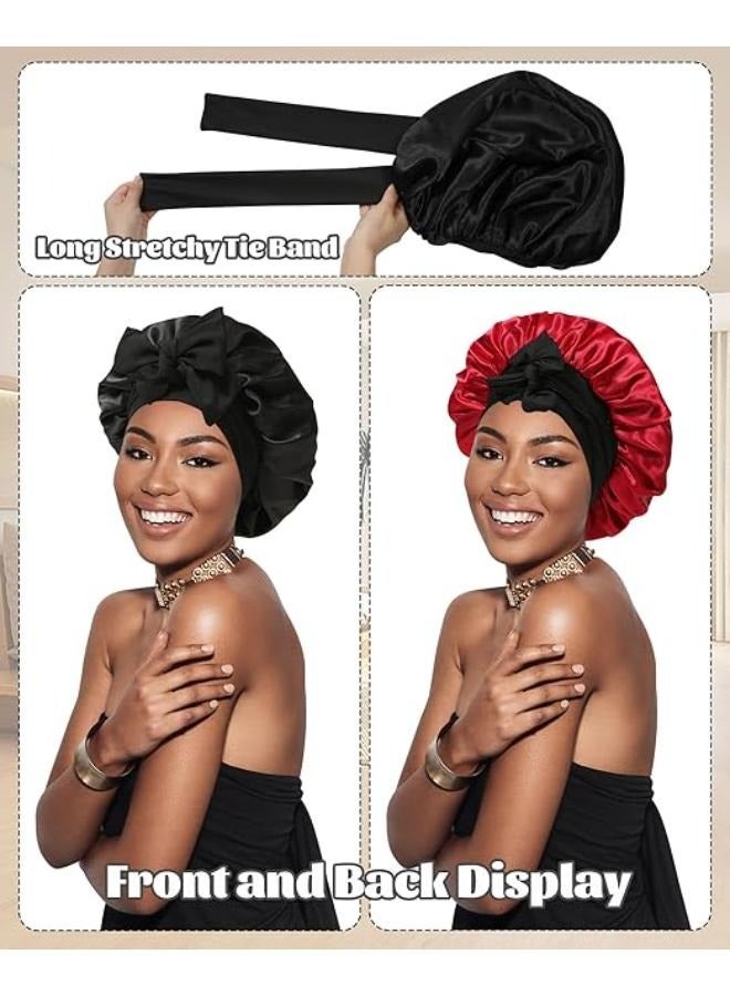 Satin Bonnet Silk Bonnet for Sleeping Silk Sleep Cap Double Layer Hair Bonnet with Elastic Tie Band for Curly Hair Night Cap - Image 2