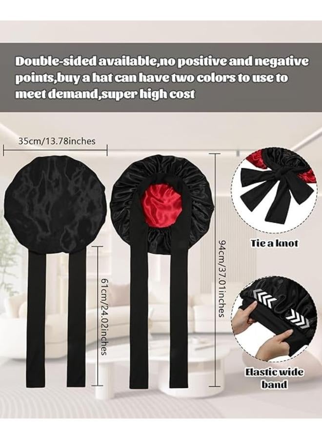 Satin Bonnet Silk Bonnet for Sleeping Silk Sleep Cap Double Layer Hair Bonnet with Elastic Tie Band for Curly Hair Night Cap - Image 3