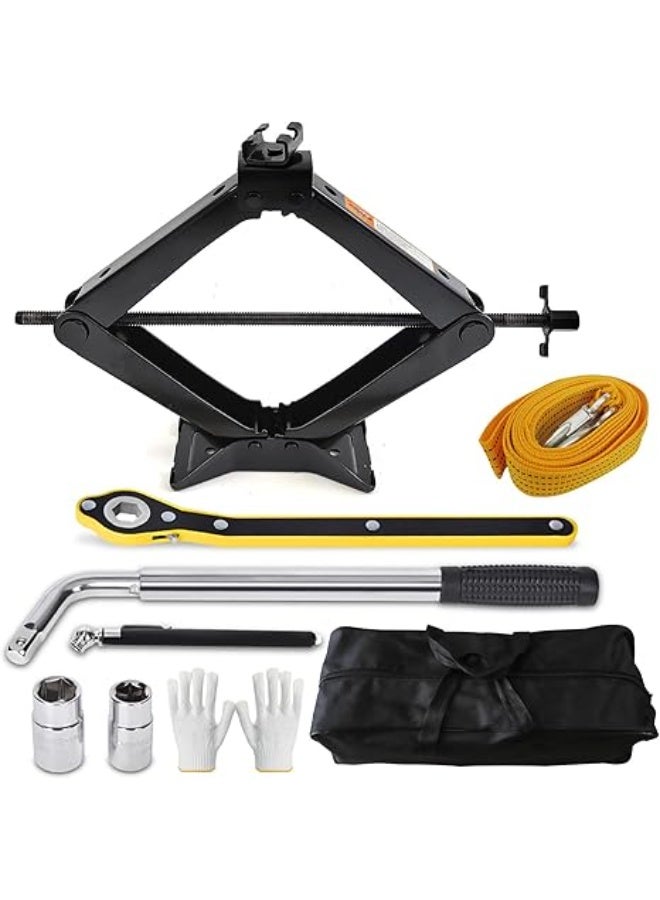 Car Jack Kit, 3 Ton (6610 lbs) - Heavy Duty Scissor Jack Tool with Tow Rope & Wrench - Universal Car Emergency Kit for Car, SUV, and MPV - Image 1