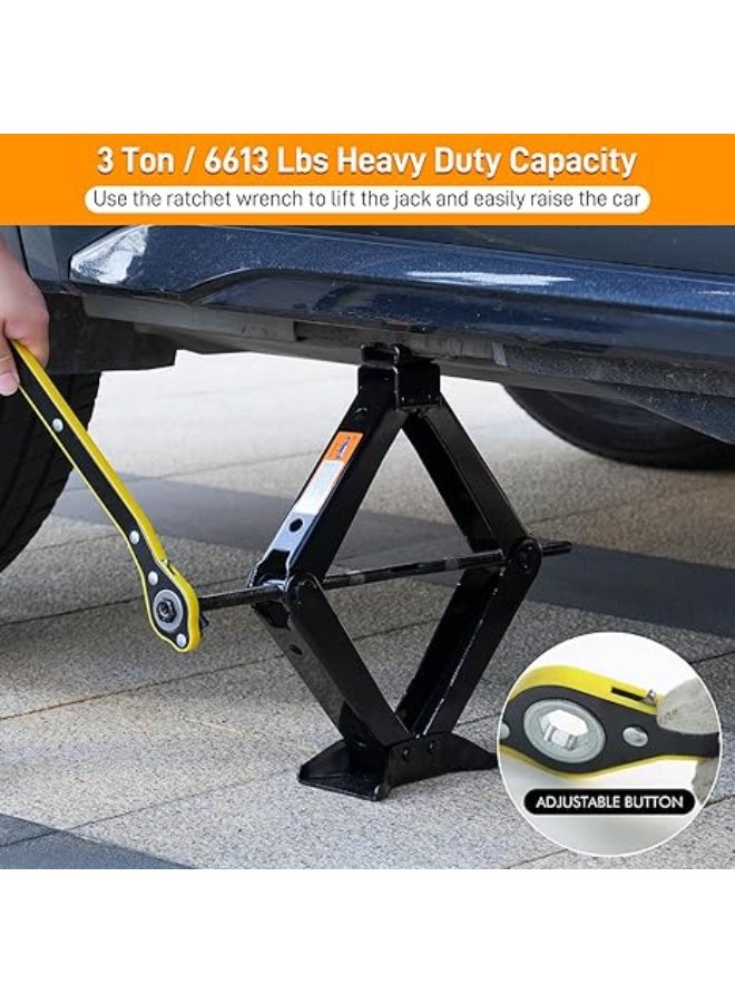 Car Jack Kit, 3 Ton (6610 lbs) - Heavy Duty Scissor Jack Tool with Tow Rope & Wrench - Universal Car Emergency Kit for Car, SUV, and MPV - Image 3