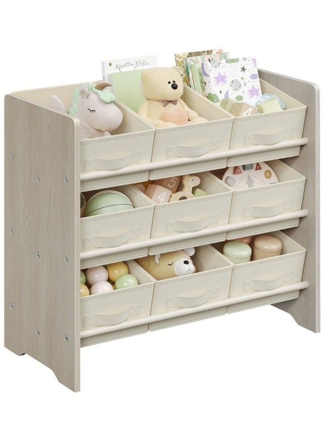 سونمجز رف أطفال Songmics – 9 صناديق تخزين، قماش غير منسوج، منظم الألعاب، بيج شوفان، 75 × 63 × 60 سم - Image 2