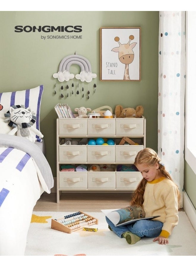 سونمجز رف أطفال Songmics – 9 صناديق تخزين، قماش غير منسوج، منظم الألعاب، بيج شوفان، 75 × 63 × 60 سم - Image 1