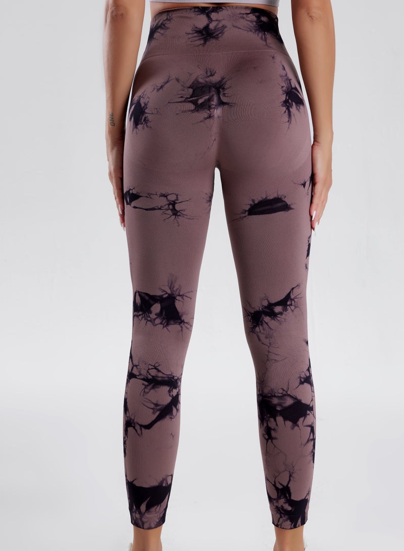 Women's High Waist Yoga Pants Stretch Tights Tummy Control Sports Tights Tie Dye Fabric