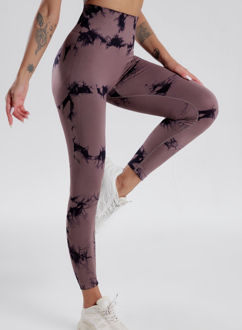 Women's High Waist Yoga Pants Stretch Tights Tummy Control Sports Tights Tie Dye Fabric