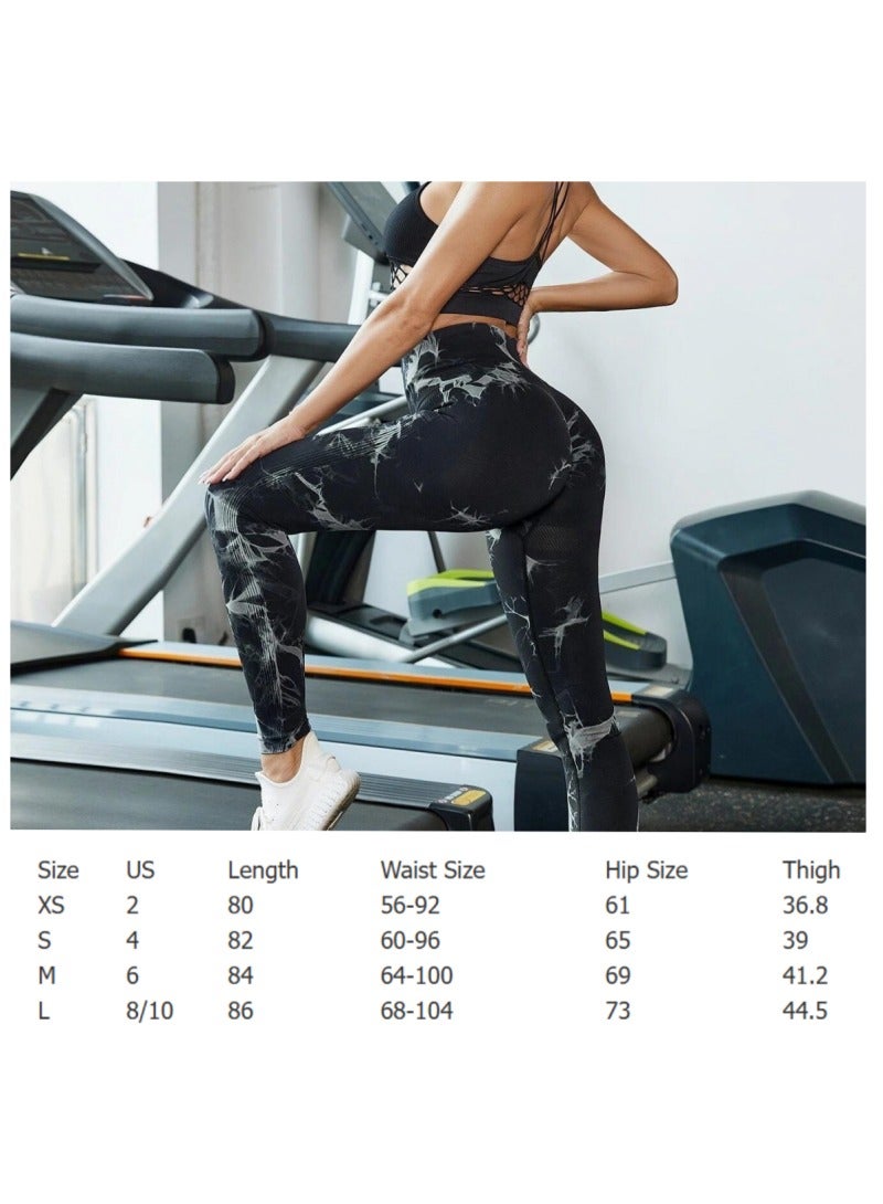 Women's High Waist Yoga Pants Stretch Tights Tummy Control Sports Tights Tie Dye Fabric