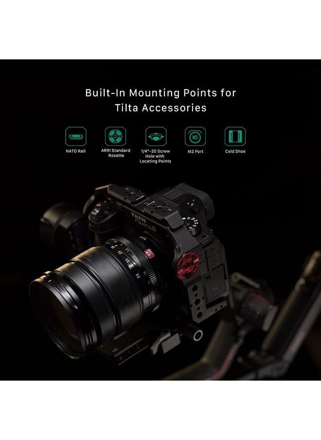 Tilta - Full Camera Cage Compatible with/for Fujifilm X-H2S, Custom Designed, Mount Accessories via NATO Rail, Rosette, Cold Shoe, and 1/4"-20 Threads, Ronin Ready (Black) | TA-T36-FCC-B - Image 1