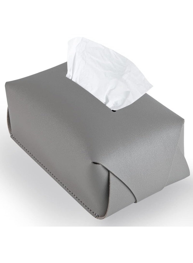 SUCITY Leather Tissue Box Cover, Tissue Box Holder for Living Room, Bedroom and Office, Office Desk Tissue Box Cover for Car (Grey) - Image 1