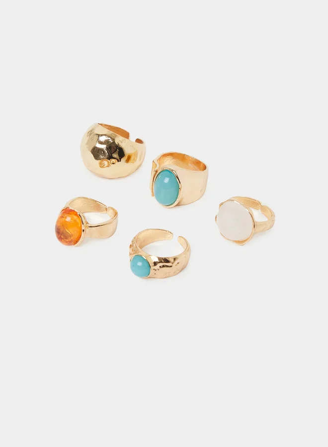 ستايلي Set Of 5 - Gold-Tone Adjustable Ring Set